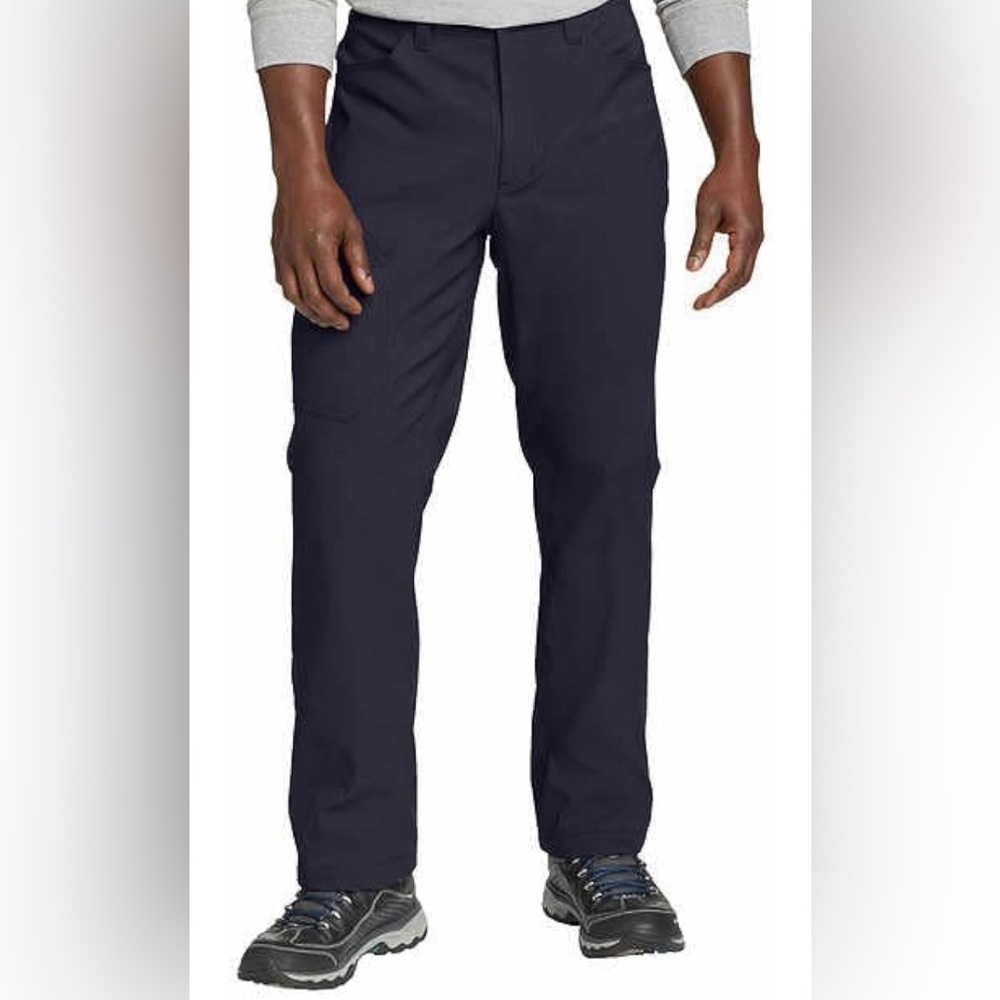 Eddie Bauer Tech Fleece Lined Navy Pants 2 Way Stretch Water Repellent 38x34 NWT